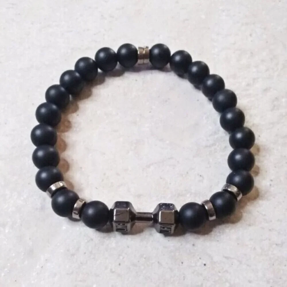 Man's Black Dumbell Bracelet! Exercise! Gym! Weight Lifting! Body Builder